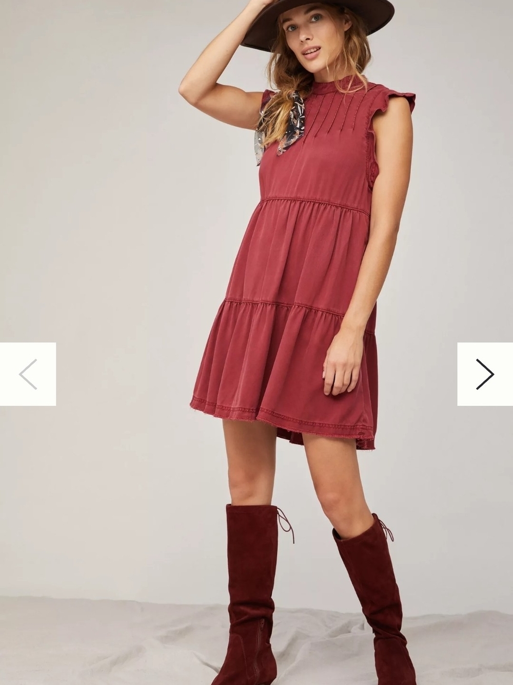 Anthropologie Jenee Tiered Muted Red Denim Tunic Dress With Ruffles Size Large